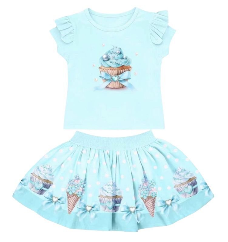 GIORGIO BAMBINI MINT GREEN CUPCAKE SKIRT SET & HAIRBOW
