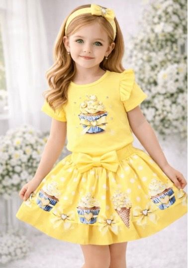 GIORGIO BAMBINI  LEMON CUPCAKE SKIRT SET & HAIRBOW