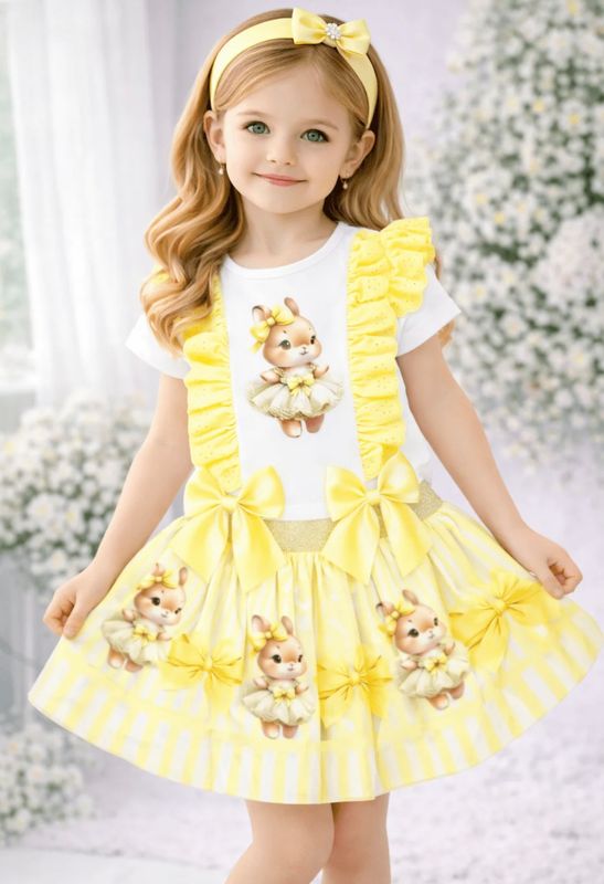 GIORGIO BAMBINI LEMON BUNNY SKIRT SET & HAIRBOW