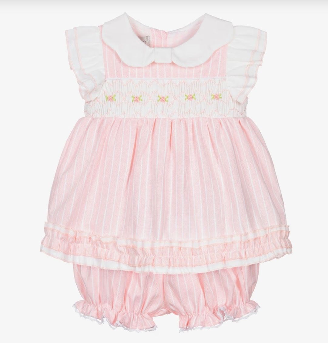 BEAU KID Girls Pink Striped Cotton Bloomer Shorts Set with Smocking