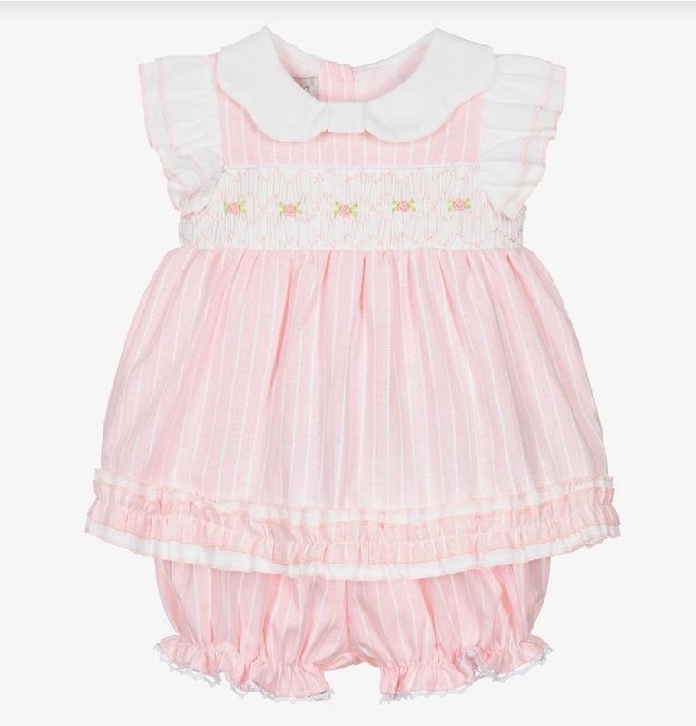 BEAU KID Girls Pink Striped Cotton Bloomer Shorts Set with Smocking