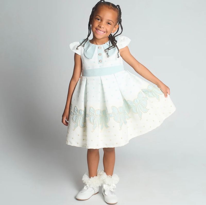 BEAU KID Girls White & Pink Bow Jacquard Dress