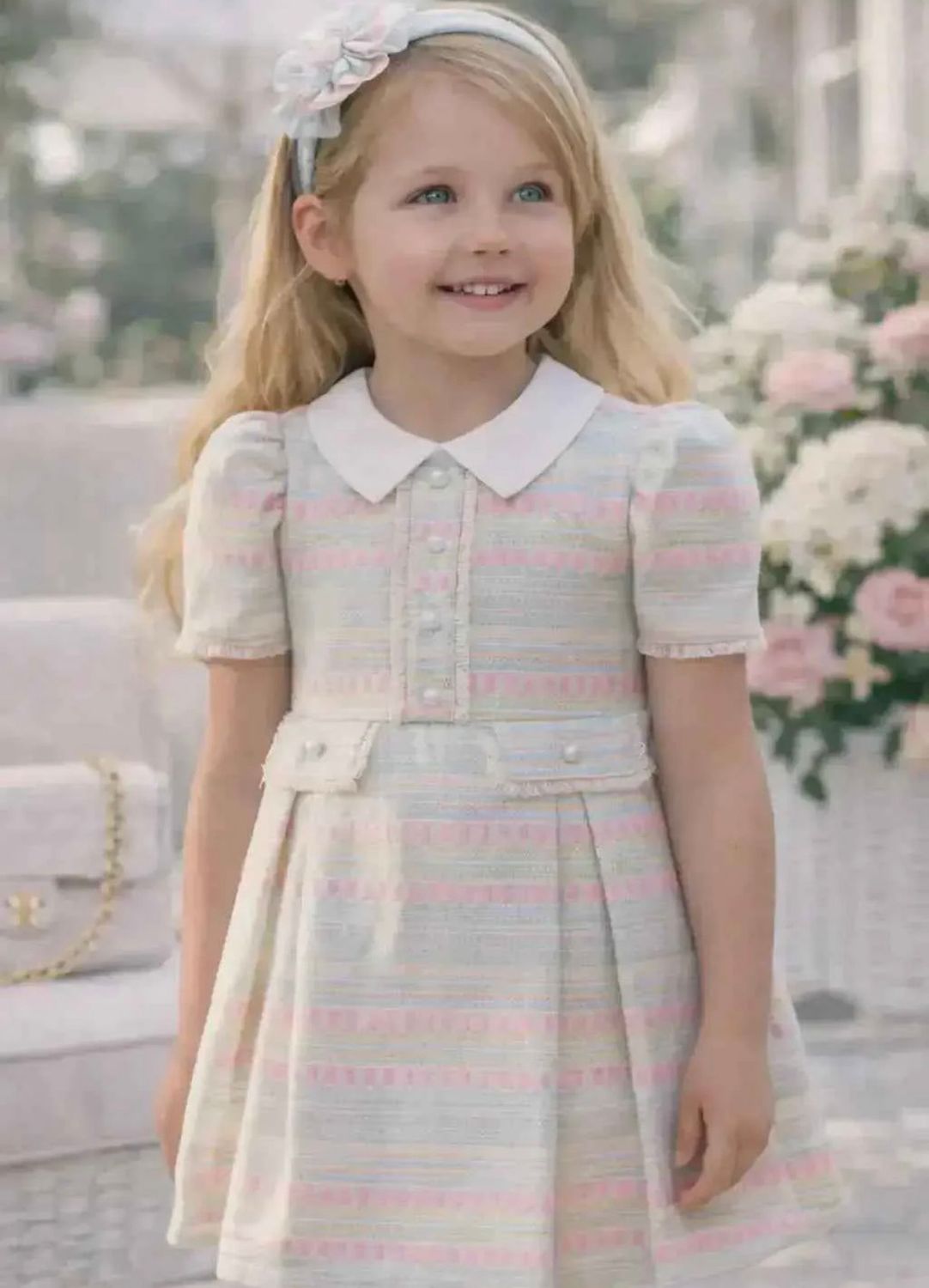 ROCHY Jacquard Girls Multicolour Tweed Dress