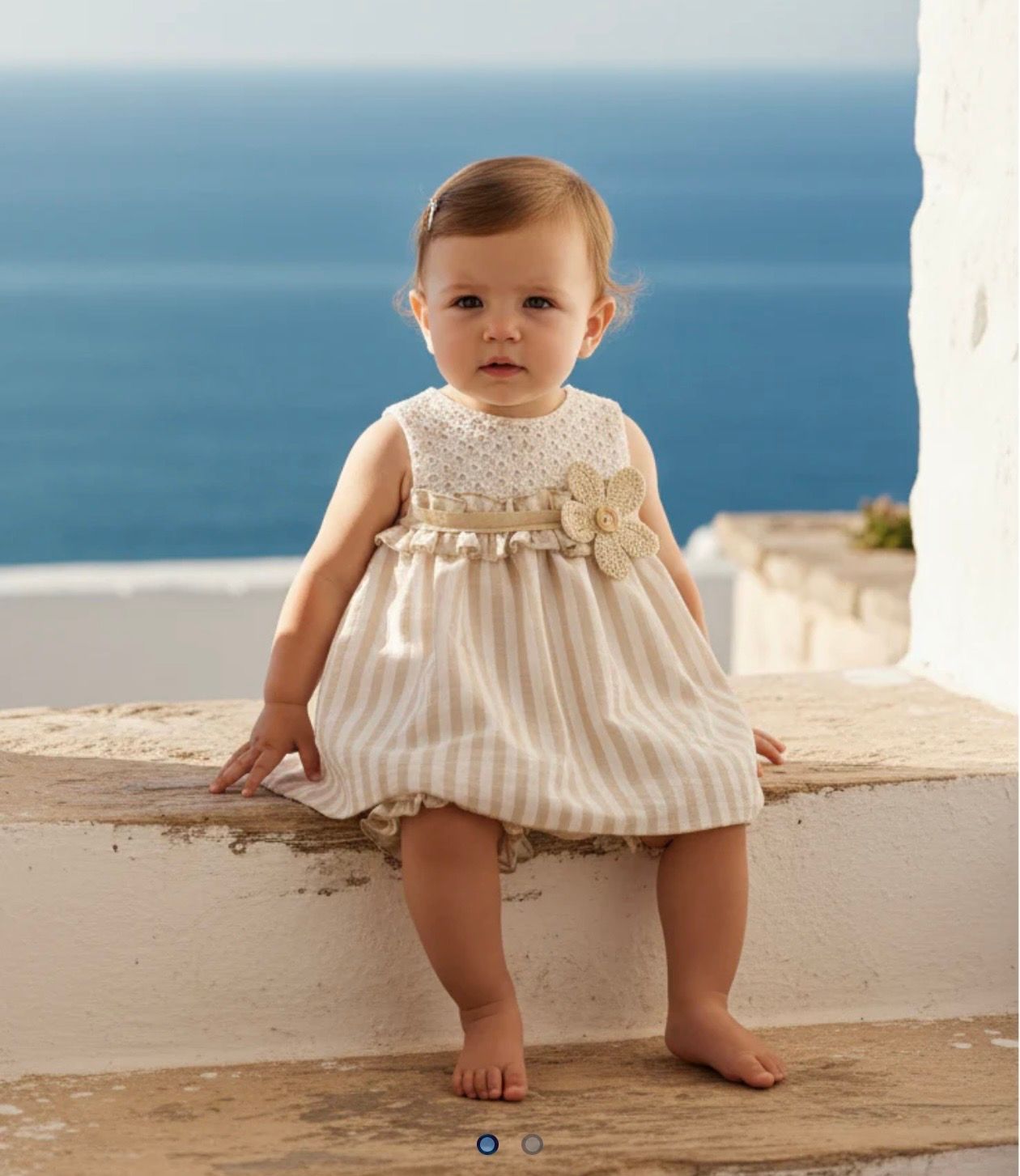 BASMARTI Rayas Girls Beige Stripe Dress & Knickers BASMARTI Rayas Girls Beige Stripe Dress & Knickers