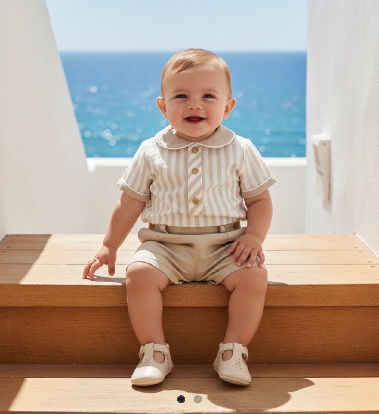 BASMARTI Rayas Boys Beige Stripe Short Set