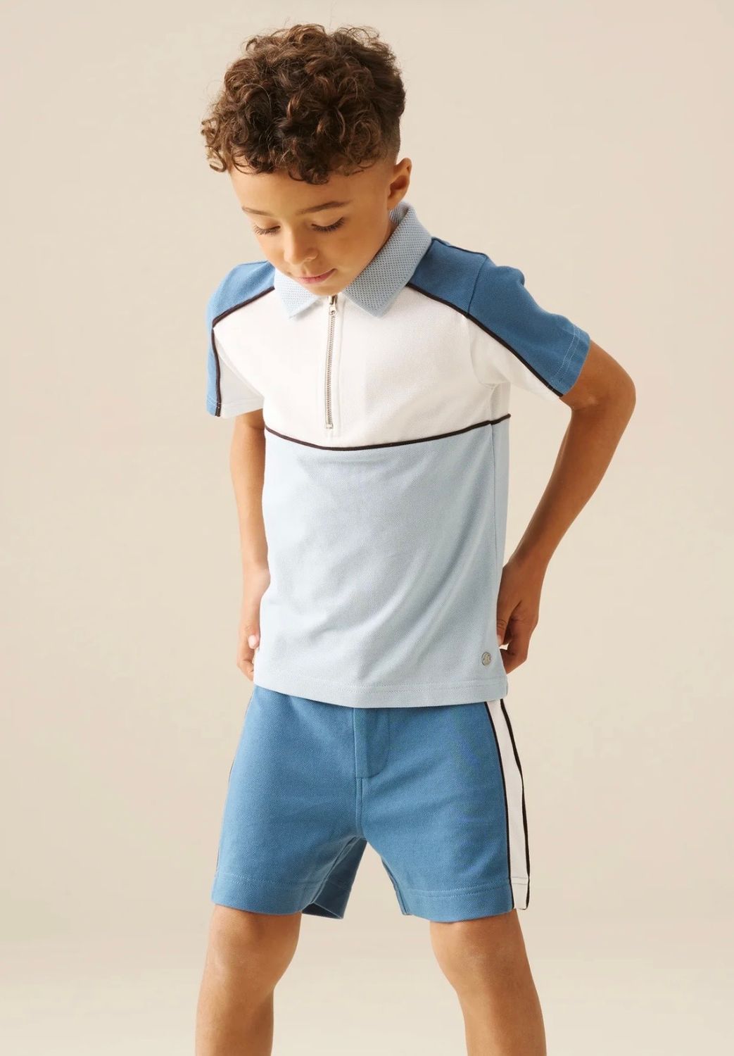 Angel & Rocket Asher Blocked Pique Zip Polo & Shorts Set Angel & Rocket Asher Blocked Pique Zip Polo & Shorts Set