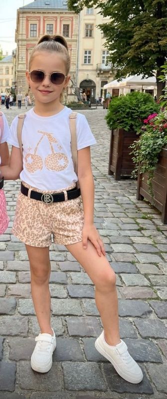 Girls Leopard Shorts Set