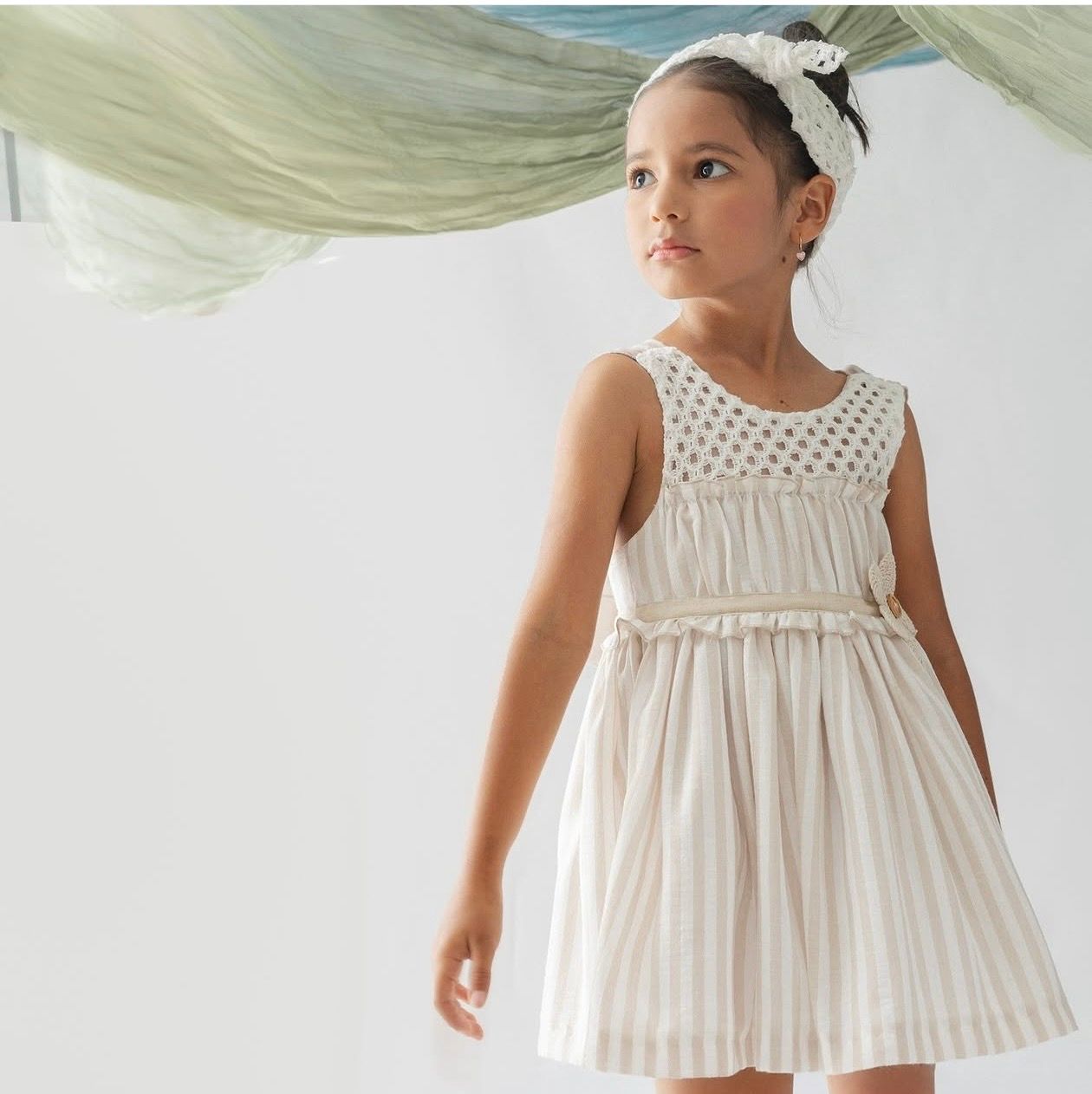 BASMARTI Rayas Girls Beige Stripe Dress BASMARTI Rayas Girls Beige Stripe Dress