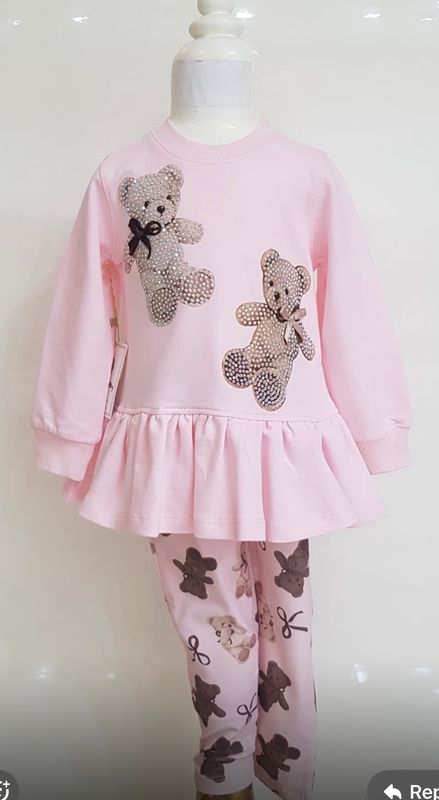 NEW IN Girls Teddy Leggings Set Pink