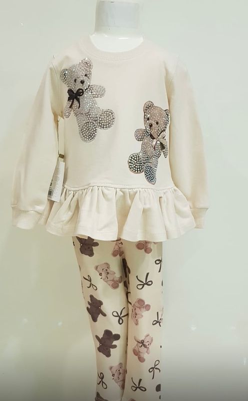 NEW IN Girls Teddy Leggings Set in Cream