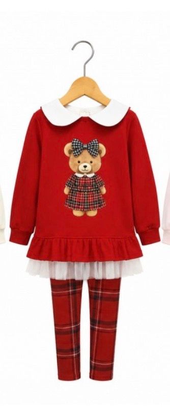 NEW IN Girls Red Teddy Leggings Set
