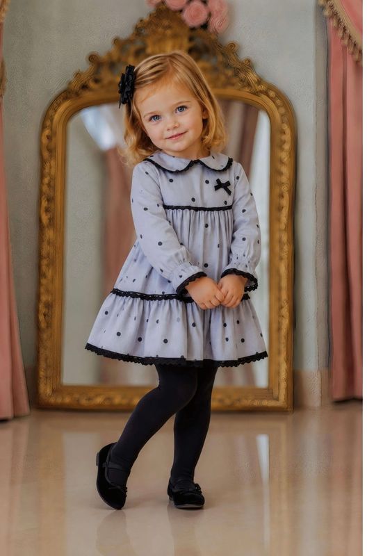 Miranda Baby Girls Grey Polka Dot Dress