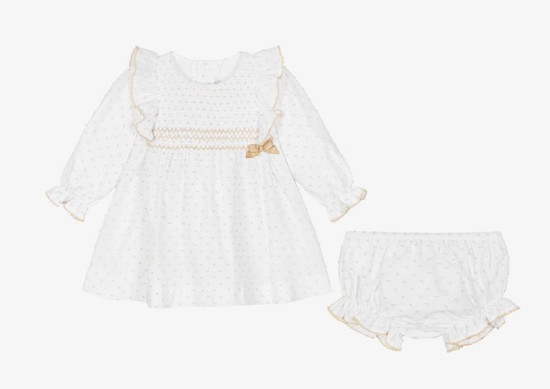 Miranda Baby Girls White Plumeti Dress Set