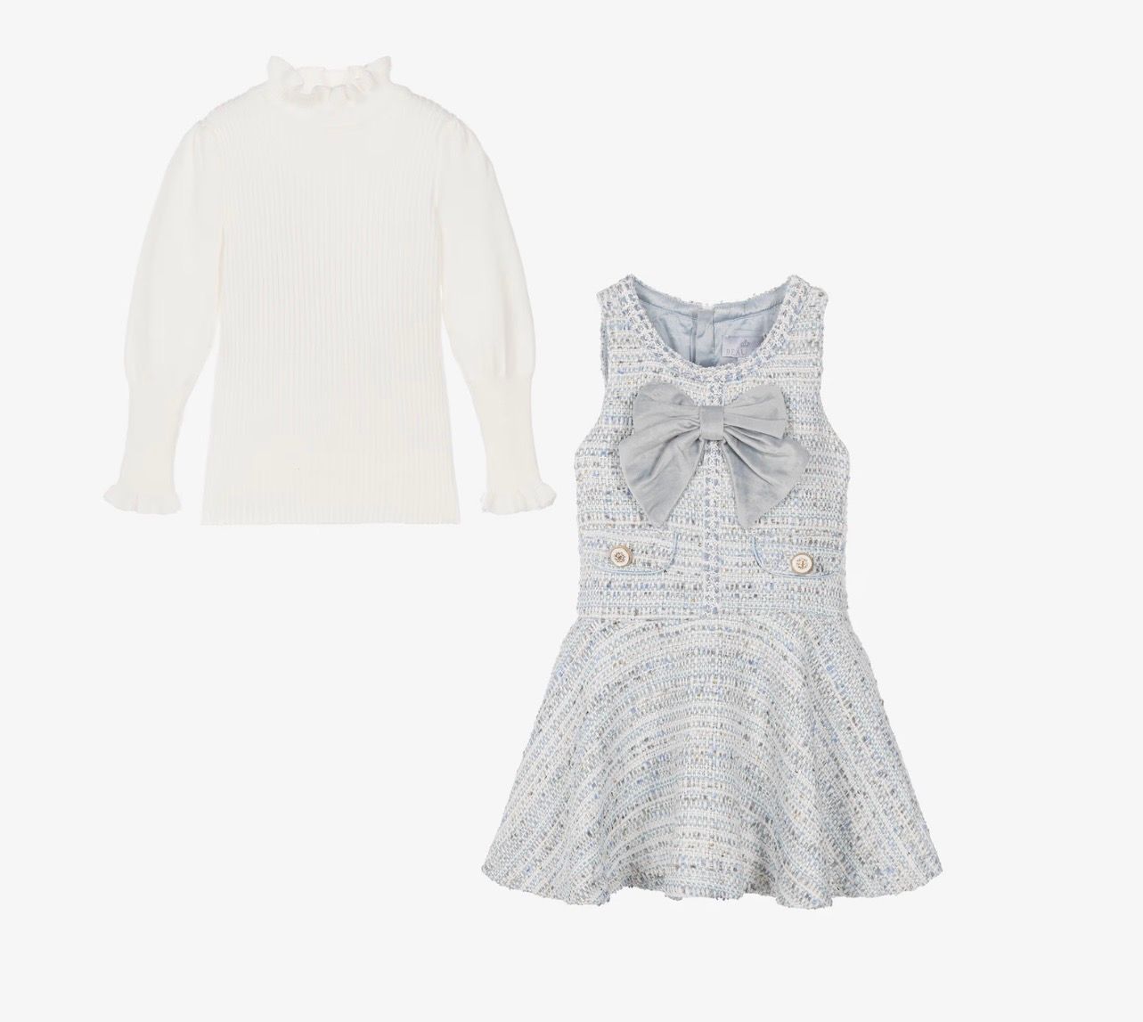 Beau Kid Girls Blue Tweed Dress Set Beau Kid Girls Blue Tweed Dress Set