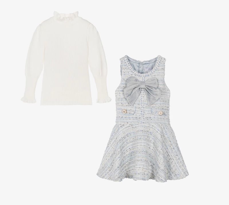 Beau Kid Girls Blue Tweed Dress Set