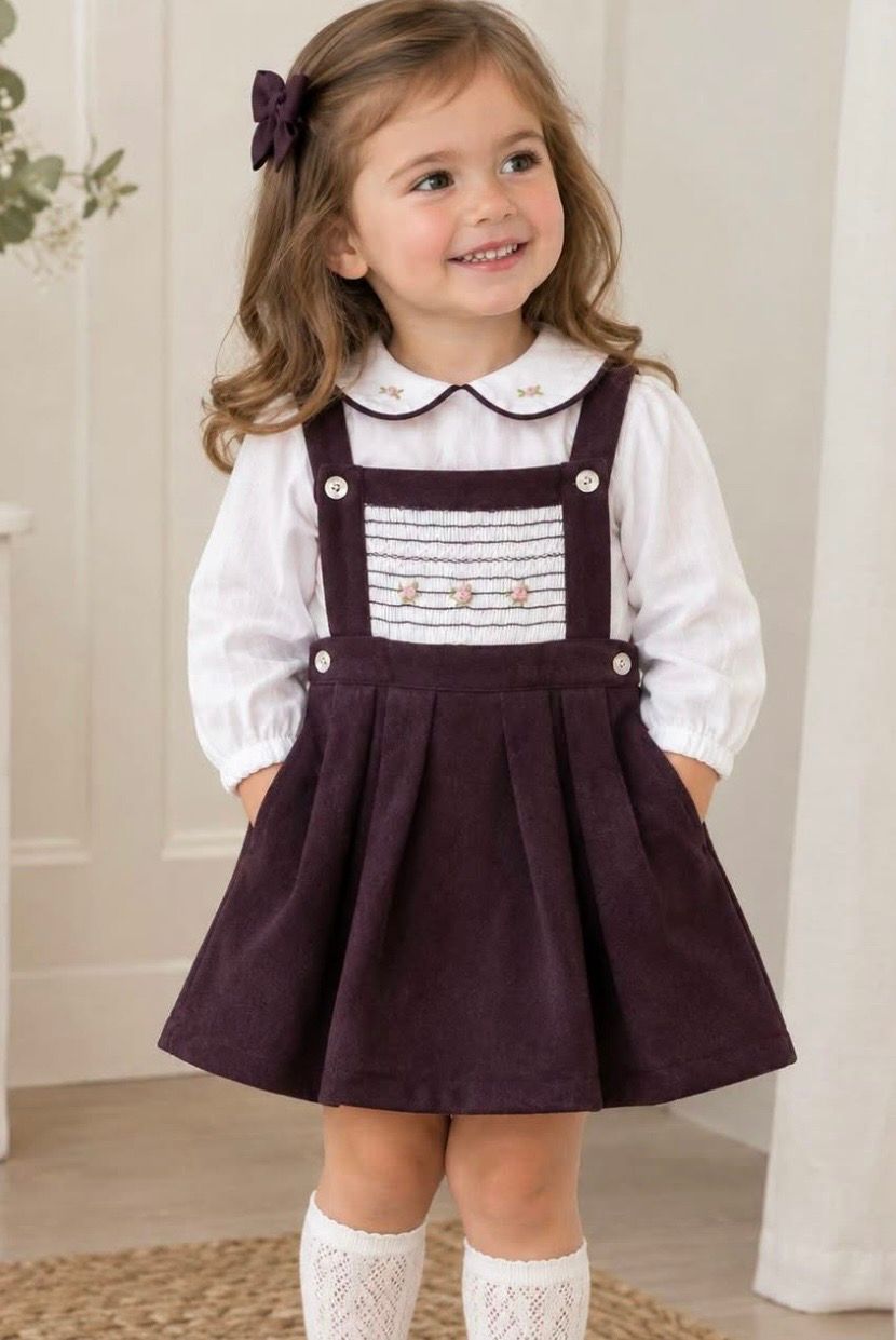 Beau Kid Girls Wine coloured Pinafore Dress Set Beau Kid Girls Wine coloured Pinafore Dress Set