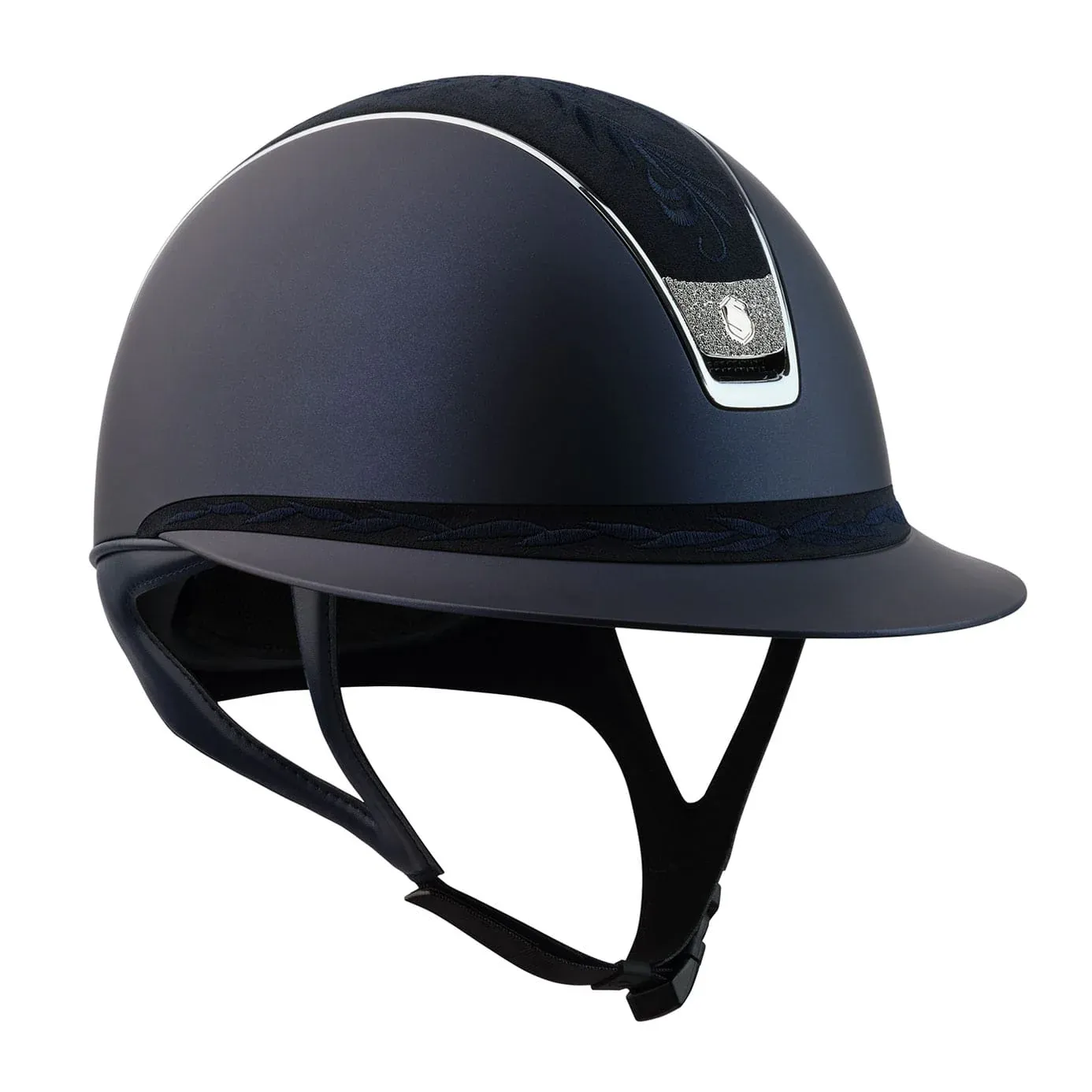 Casque Samshield V2 Miss Shield Navy with Flower Embroidery and Silver Crystal Fabric Blazon