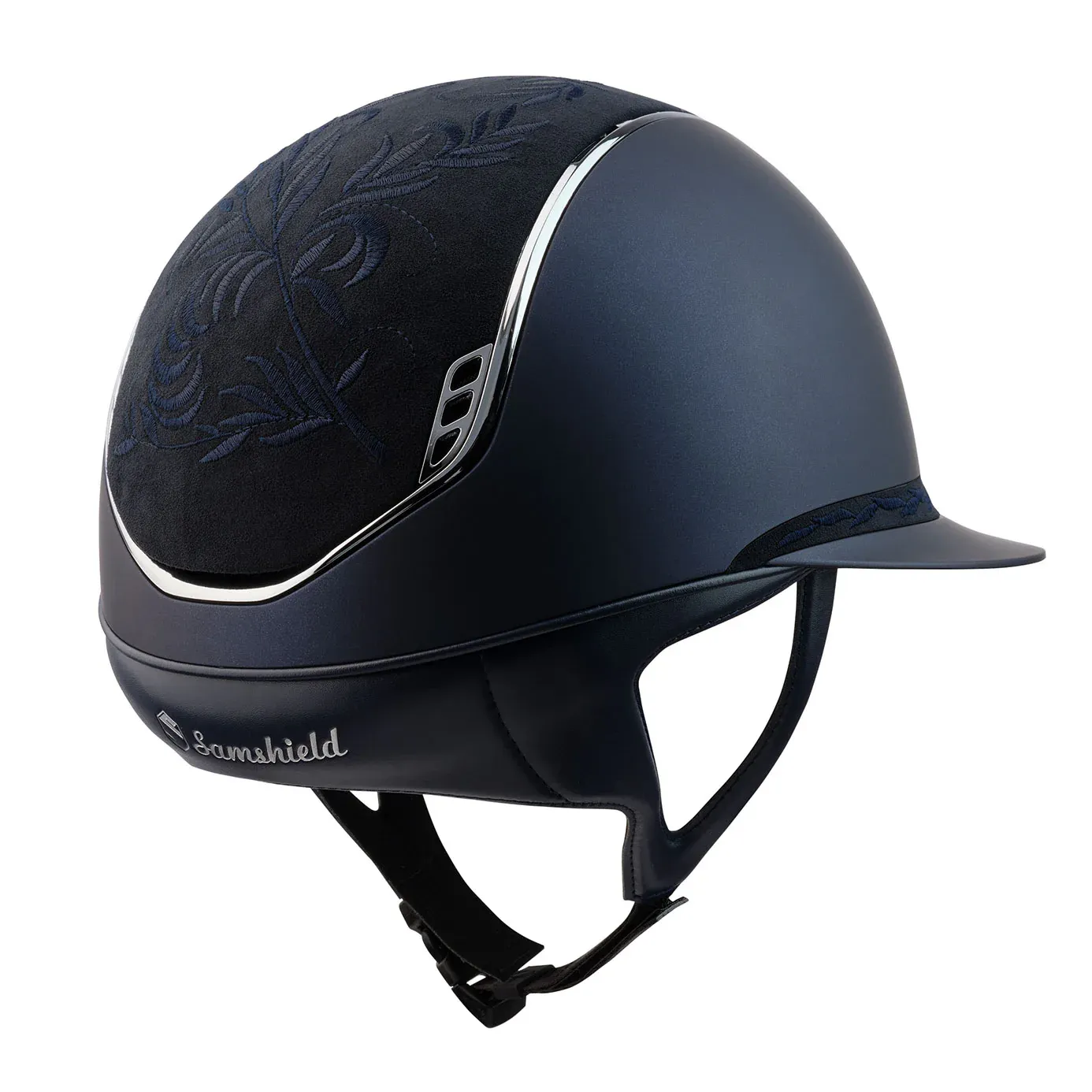 Casque Samshield V2 Miss Shield Navy with Flower Embroidery and Silver Crystal Fabric Blazon