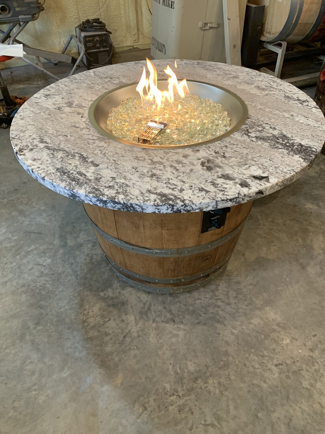 Wine Barrel Fire Table, sedona leathered