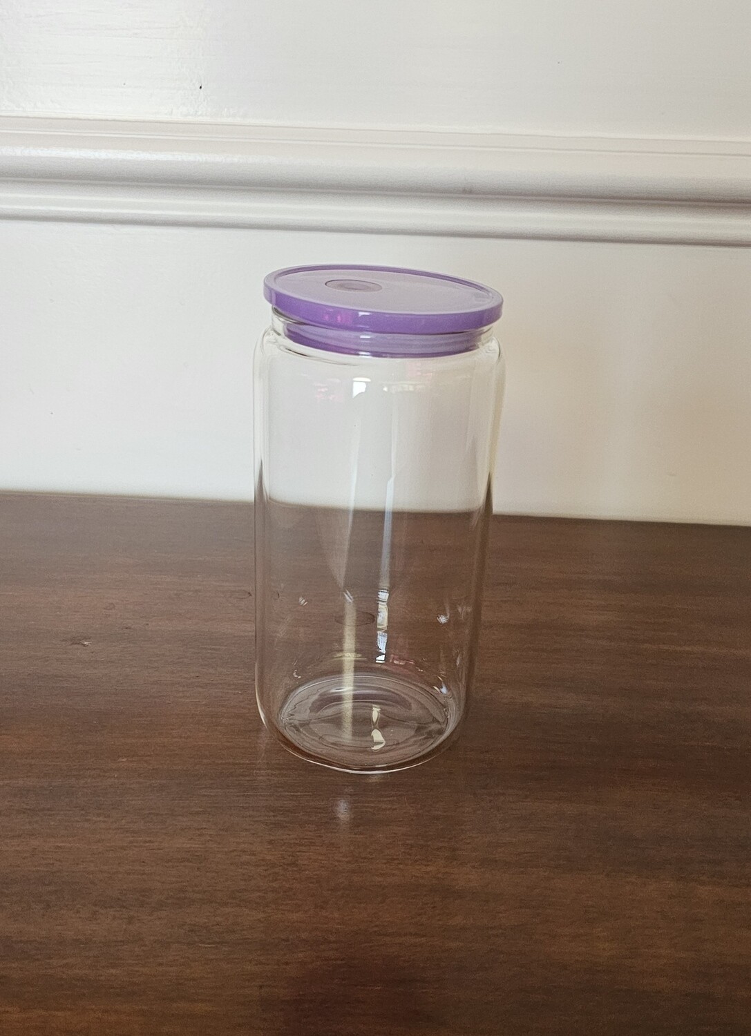 Glass Cup with Purple Lid