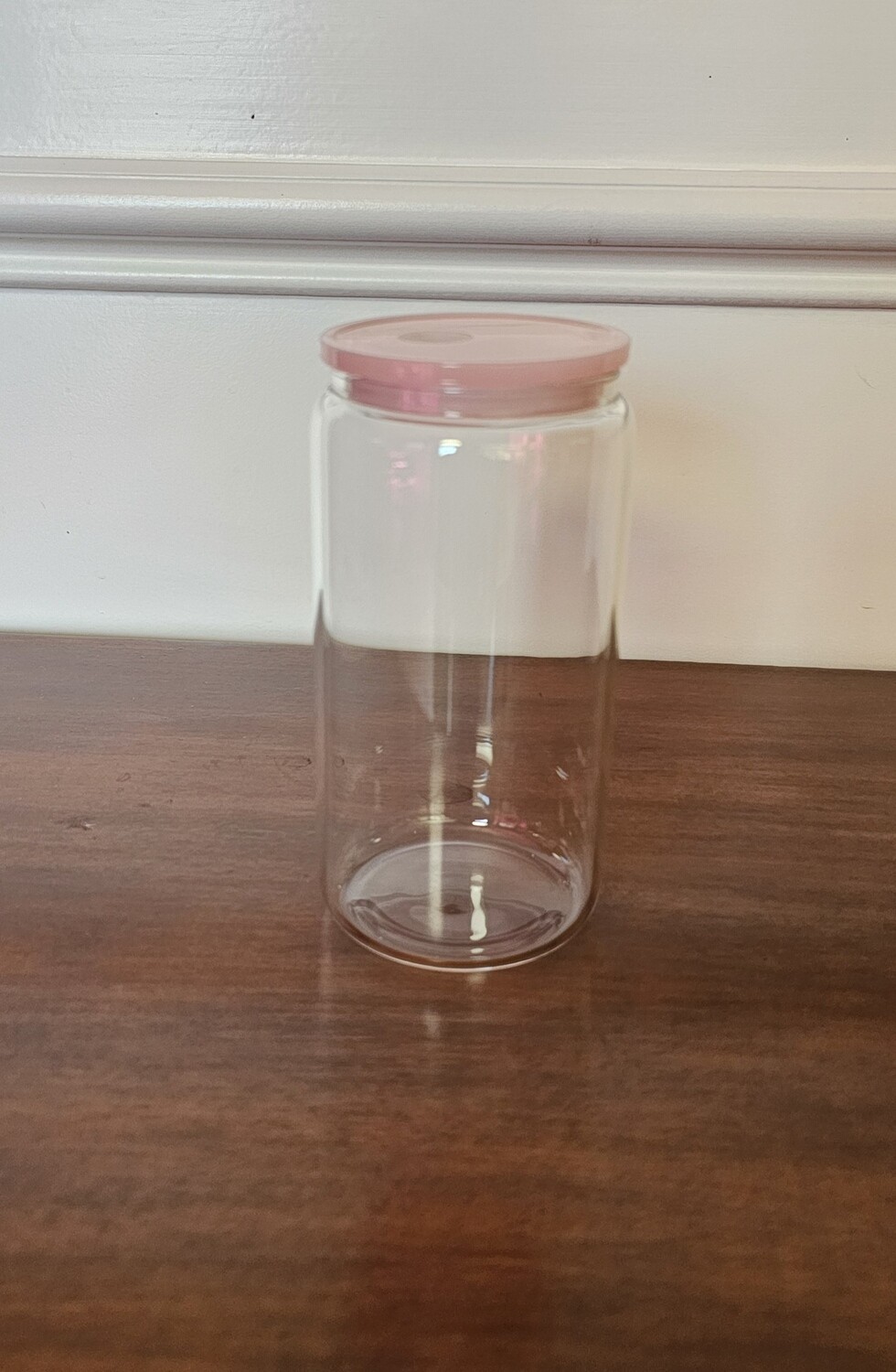 Glass Cup with Pink Lid