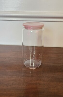 Glass Cup with Pink Lid