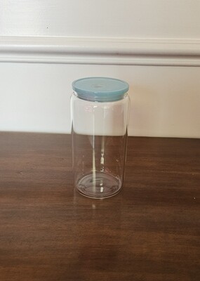 Glass Cup with Blue Lid