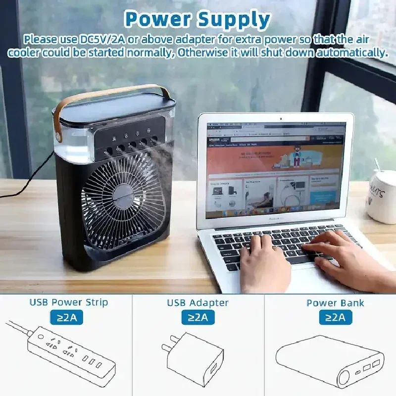 Portable Fan Air Conditioners USB Electric Fan LED Night Light Water Mist Fun 3 In 1 Air Humidifier