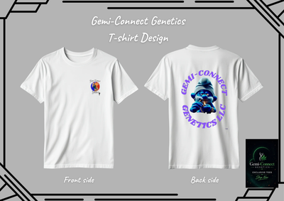Gemi-Connect Genetics "COMPANY LOGO AND SMURF "  WHITE T-SHIRT