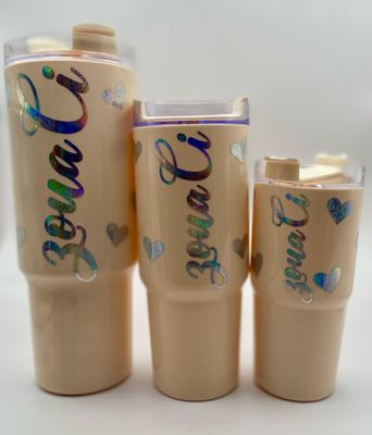 40oz, 26oz, 15oz Cream Plastic Tumbler Set of 3 with Plastic Straw