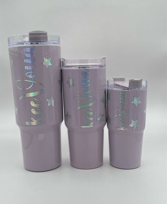 40oz, 26oz, 15oz Lavender Tumbler Set Of 3 with Plastic Straw