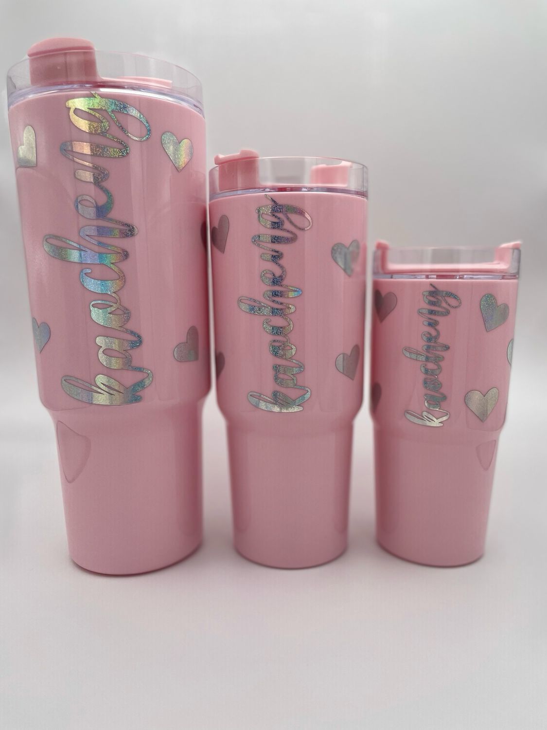 40oz, 26oz, 15oz  Pink Tumbler Set Of 3 With Plastic Straw
