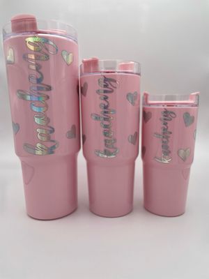40oz, 26oz, 15oz  Pink Tumbler Set Of 3 With Plastic Straw
