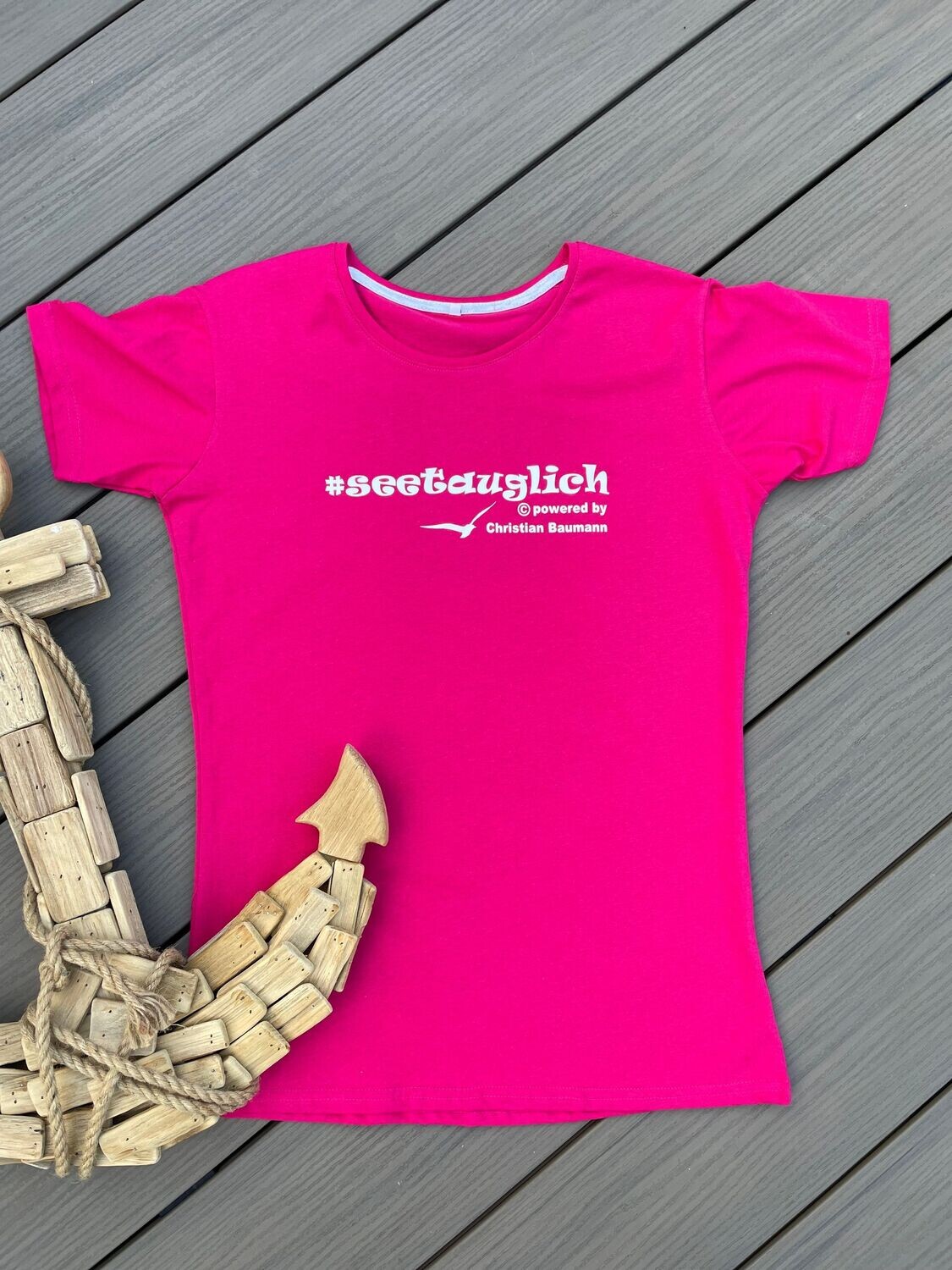 T-Shirt (Damen) pink, verschiedene Schriftfarben, Aufdruck #seetauglich - verschiedene Optionen