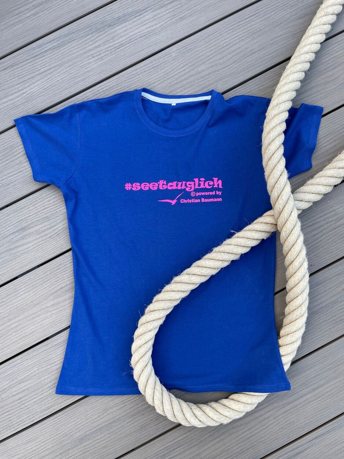 T-Shirt (Damen) royal blau, verschiedene Schriftfarben, Aufdruck #seetauglich - verschiedene Optionen
