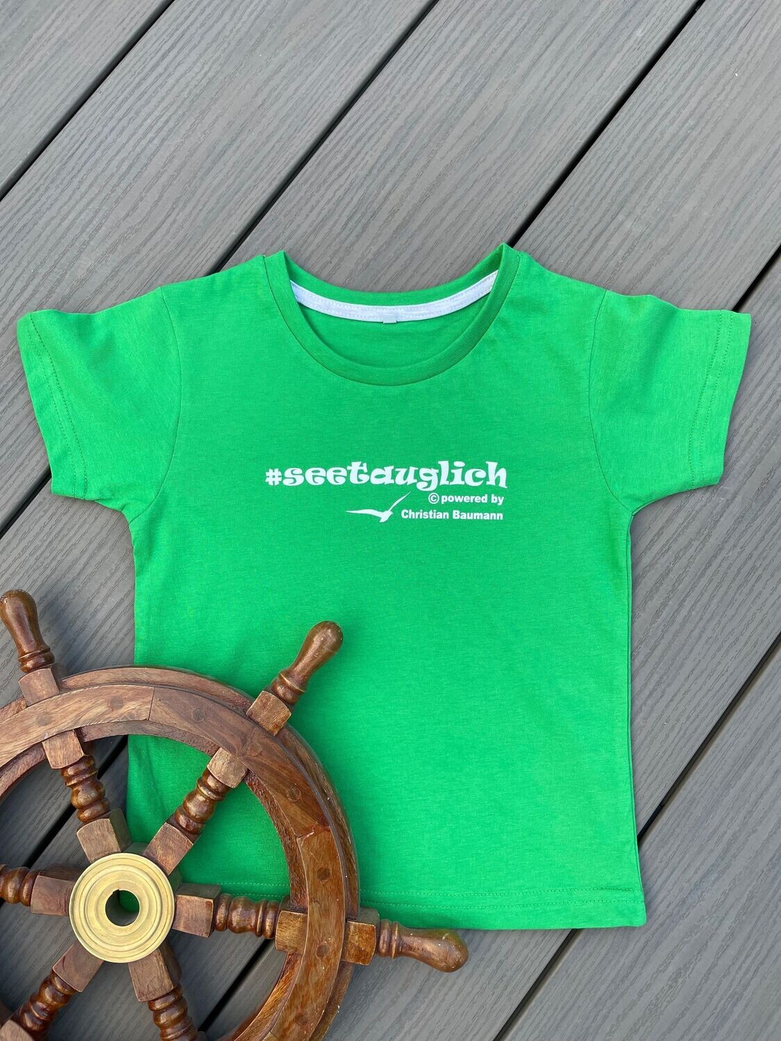 T-Shirt (Kinder) grün, verschiedene Schriftfarben, Aufdruck #seetauglich - verschiedene Optionen