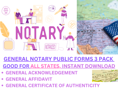 Notary Public Set General Acknowledgement, Affidavit & Certificate of Authenticity  for All States
