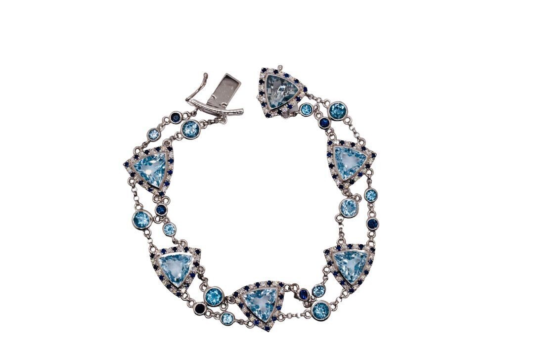 Sapphires, Topaz, and Diamonds Bracelet in 14KWG from Sophia by Design