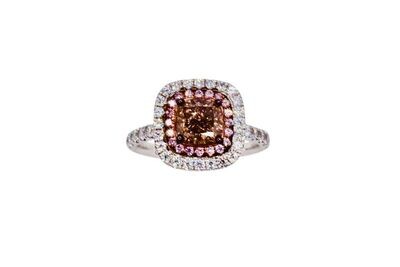 GIA Certified Natural colored Diamond ring with Pink and White Diamonds in 18KWG