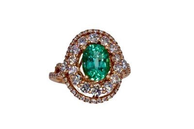 18KRG Emerald and Diamond Ring