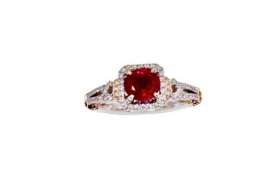 GIA Certified Burmese Ruby with Diamonds | 18KTT Ring