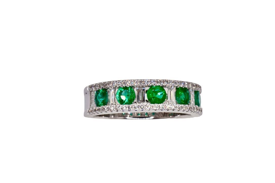 Emerald & Diamond Two Tone Lattice Band 175-00035 - Gail Jewelers