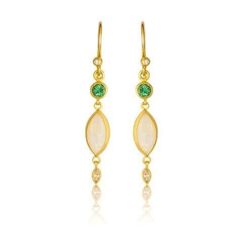 24KYG Marbella Earrings with Australian Opals, Tsavorites and Diamonds