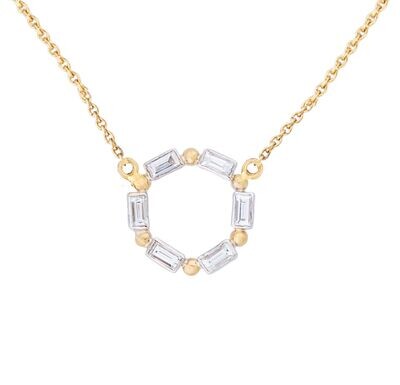 Bubbles Baguette Necklace in 22KYG and 18KWG with Diamonds and 22KYG Adjustable Chain