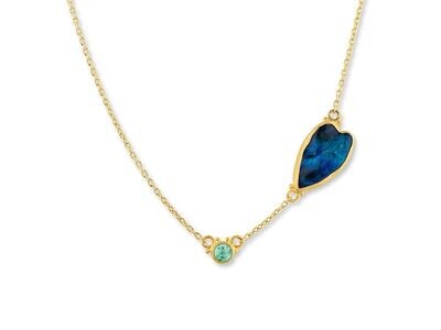 24KYG Ocean Necklace with Australian Opal and Round Cab Emerald on 23.5KYG Adjustable chain