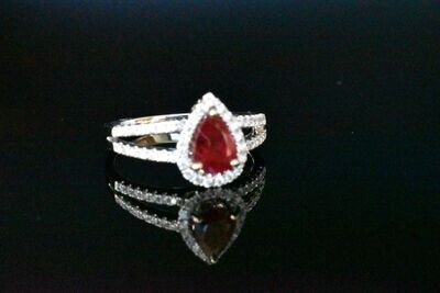 GIA Certified Burmese Pear Shape Ruby Ring