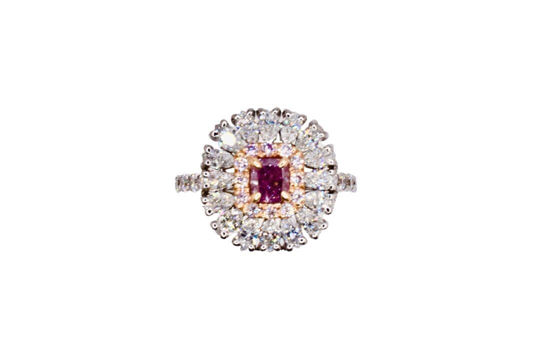 Natural Fancy Purple Pink and White Diamond Ring in 18KWG