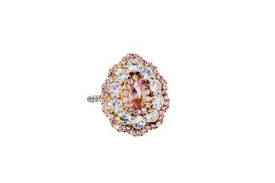 Natural Fancy Brownish Pink and White Diamond Ring in 18KWG