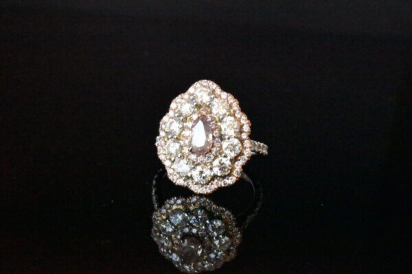 Natural Fancy Brownish Pink and White Diamond Ring in 18KWG