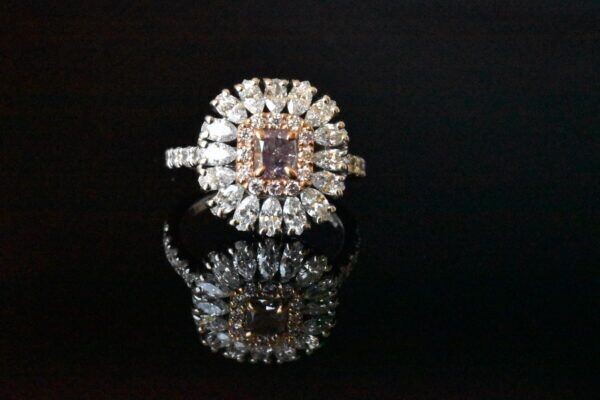 Natural Fancy Purple Pink and White Diamond Ring in 18KWG